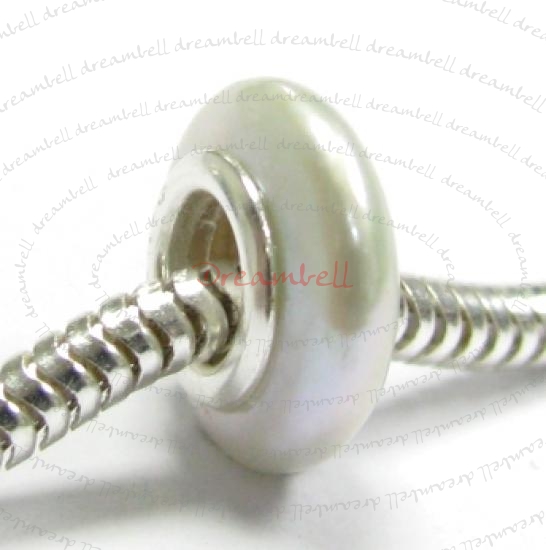 Sterling Silver WHITE FRESH WATER PEARL BEAD for European Charm Bracelets