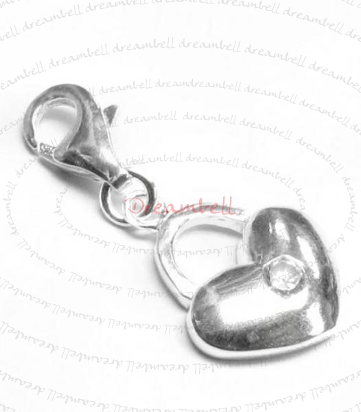 STERLING SILVER CZ Heart Dangle CHARM Pendant for European Style Clip on Charm