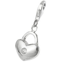 STERLING SILVER CZ Heart Dangle CHARM Pendant for European Style Clip on Charm