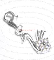 STERLING SILVER CZ SWAN Dangle CHARM Pendant for European Style Clip on Charm