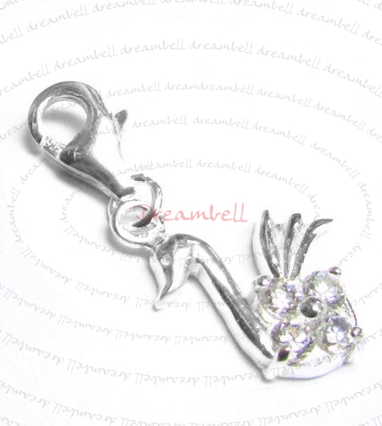 STERLING SILVER CZ SWAN Dangle CHARM Pendant for European Style Clip on Charm