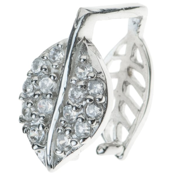 1x Rhodium plated Sterling Silver CZ Crystal LEAF Pendant Bail Dangle Clasp