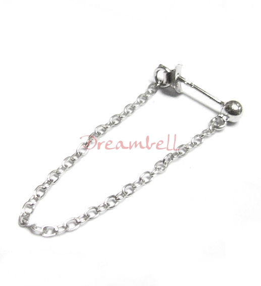 2x Sterling Silver 3mm Ball Stud Ear Wire Chain Thread Earring Dangle