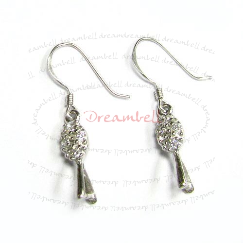 2x Rhodium Sterling Silver CZ Ear Hook Dangle Pinch Bead Clasp