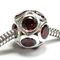 Sterling Silver BALL Bead Siam Red Crystal for European Charm Bracelets