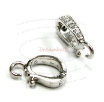 1x Rhodium STERLING SILVER CZ Bail Changeable Pendant Clasp Connector Slide