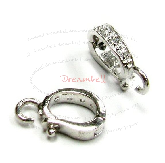 1x Rhodium STERLING SILVER CZ Bail Changeable Pendant Clasp Connector Slide