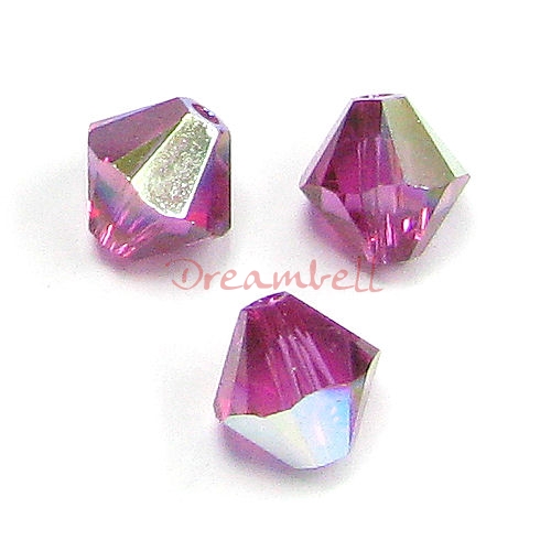 24x Swarovski Elements Xilion Crystal 5328 Fuchsia AB 4mm.
