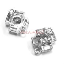 1x Rhodium Sterling Silver Clear CZ CROSS Link Connector Spacer