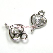 2x Rhodium Sterling Silver Clear CZ Heart Link Connector Spacer