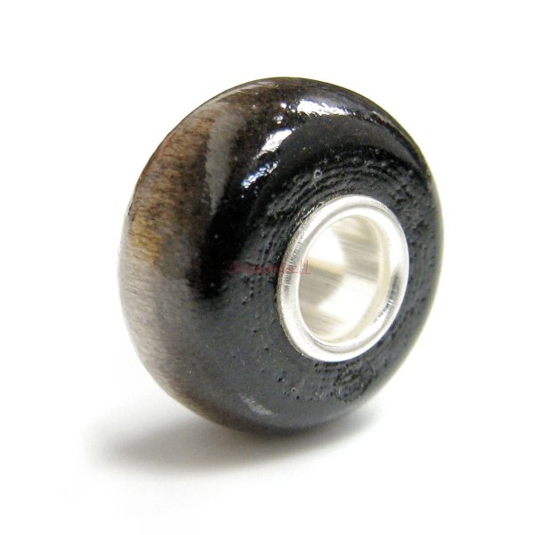 1x Sterling Silver Dark Grey Genuine Wood bead for European Charm Bracelets