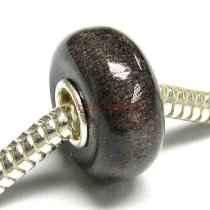 1x Sterling Silver Dark Grey Genuine Wood bead for European Charm Bracelets