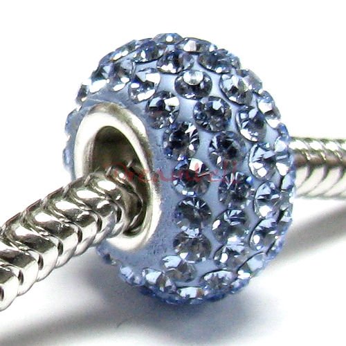 Sterling Silver BIRTHSTONE ROUND Bead Crystals for European Charm Bracelets March