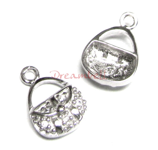1x Sterling Silver HANDBAG CZ Dangle Charm Pendant 13.5mm