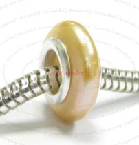 Sterling Silver PEACH FRESH WATER PEARL BEAD for European Charm Bracelets