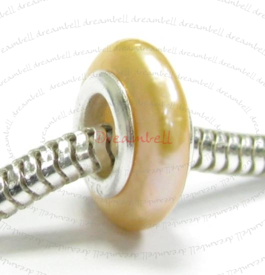 Sterling Silver PEACH FRESH WATER PEARL BEAD for European Charm Bracelets