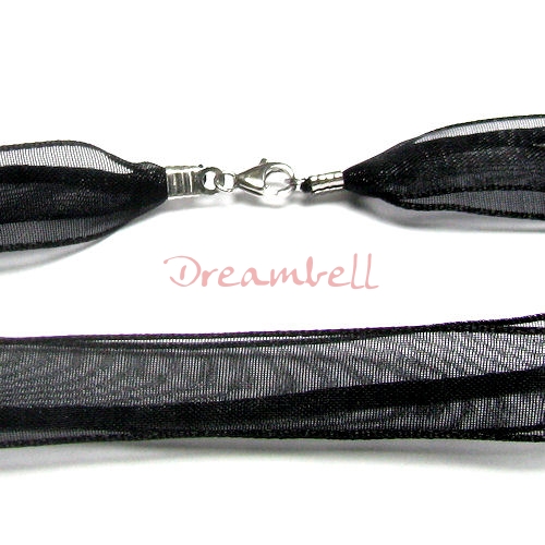 1x Sterling Silver Black 1/2" Ribbon 2-layer choker necklace 42cm 16"