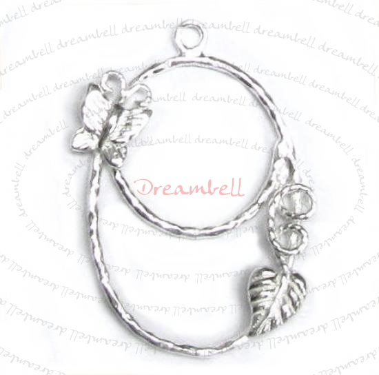 1 Sterling silver BUTTERFLY LEAF OVAL Pendant Charm Connector 32.5mm