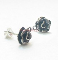 2x Sterling Silver Antique 8mm Rose Stud Earrings with Loop Post