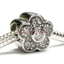 Rhodium Sterling Silver Flower CZ Bead for European Charm Bracelets