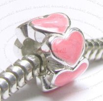Sterling Silver Endless Love Pink Heart European Style Enamel bead for European Charm Bracelets