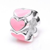 Sterling Silver Endless Love Pink Heart European Style Enamel bead for European Charm Bracelets