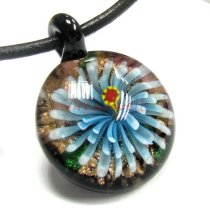1x Encased Lampwork Fused Dichroic Chrysanthemum FLOWER Glass Pendant 47mm