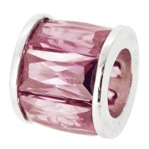 Sterling Silver Round Pink CZ Tube Bead