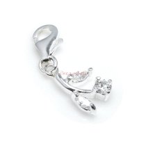 1x Sterling Silver Flower Clear CZ Crystal Dangle Charm Pendant for European Lobster Clip on Charm Bracelets