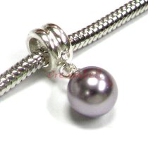 1x Sterling Silver Mauve Crystal Pearl Pendant Bead for European Charm Bracelets Using Swarovski Elements Crystal Pearl