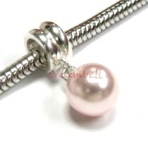 1x Sterling Silver Rosaline Crystal Pearl Pendant Bead for European Charm Bracelets Using Swarovski Elements Crystal Pearl