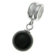 1x Sterling Silver Mystic Black Crystal Pearl Pendant Bead for European Charm Bracelets Using Swarovski Elements Crystal Pearl