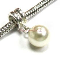 1x Sterling Silver Creamrose Light Crystal Pearl Pendant Bead for European Charm Bracelets Using Swarovski Elements Crystal Pearl