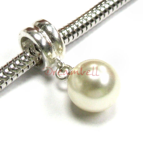 1x Sterling Silver Creamrose Light Crystal Pearl Pendant Bead for European Charm Bracelets Using Swarovski Elements Crystal Pearl
