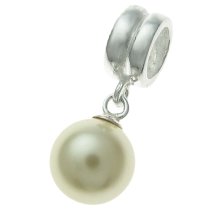 1x Sterling Silver Creamrose Light Crystal Pearl Pendant Bead for European Charm Bracelets Using Swarovski Elements Crystal Pearl