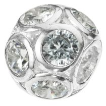 Sterling Silver BALL Bead Clear CZ Crystal for European Charm Bracelets