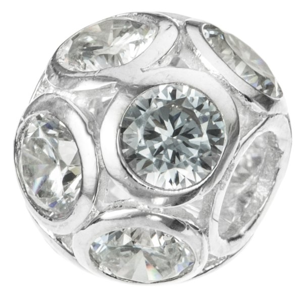 Sterling Silver BALL Bead Clear CZ Crystal for European Charm Bracelets