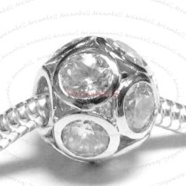 Sterling Silver BALL Bead Clear CZ Crystal for European Charm Bracelets