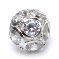 Sterling Silver BALL Bead Clear CZ Crystal for European Charm Bracelets