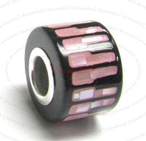 Sterling Silver Black Stone Piano Keyboards Mosaic Mother of Pearl for European Charm Bracelets