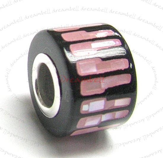 Sterling Silver Black Stone Piano Keyboards Mosaic Mother of Pearl for European Charm Bracelets