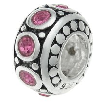 Sterling Silver Pink Rose CZ Bead for European Charm Bracelet 11mm Birthstone October