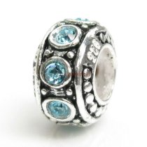 Sterling Silver Aquamarine CZ Round Bead for European charm Bracelet Birthstone March