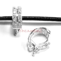 Sterling Silver CZ Crystal CHANGEABLE PENDANT CLASP BAIL SLIDER with secure lock