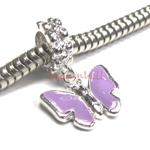 Sterling Silver Little Butterfly Dangle Enamel Bead for European Charm Bracelets
