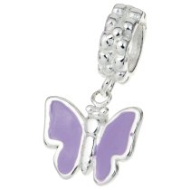 Sterling Silver Little Butterfly Dangle Enamel Bead for European Charm Bracelets