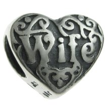 Sterling Silver Heart Love Wife Bead for European Charm Bracelets