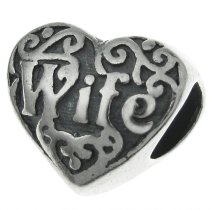 Sterling Silver Heart Love Wife Bead for European Charm Bracelets