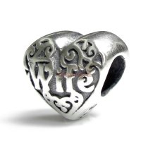 Sterling Silver Heart Love Wife Bead for European Charm Bracelets