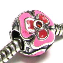 Sterling Silver CZ Colorful Flower Enamel Bead for European Charm Bracelets